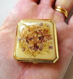 Verguld pillendoosje: glazen deksel, gedroogde bloemen, Antiek en Kunst, Ophalen of Verzenden