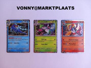 NIEUW! 3 Pokémon kaarten Quaquaval Meowscarada Skeledirge beschikbaar voor biedingen