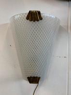 Lamp oude Italiaanse glas brass messing wandlamp jaren 60., Glas, Gebruikt, Ophalen of Verzenden