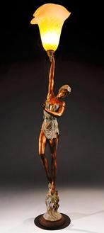 Grote unieke bronzen lamp ' dame ', Antiek en Kunst, Antiek | Lampen, Ophalen