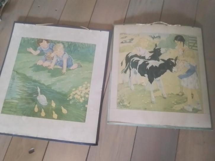 2 leuke oude schoolplaten, Antiek en Kunst, Antiek | Schoolplaten, Ophalen of Verzenden