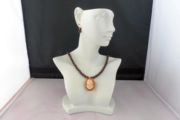 GRANAAT ketting/oorhanger-set, Sieraden, Tassen en Uiterlijk, Antieke sieraden, Overige typen, Goud, Met edelsteen, Verguld, Verzenden