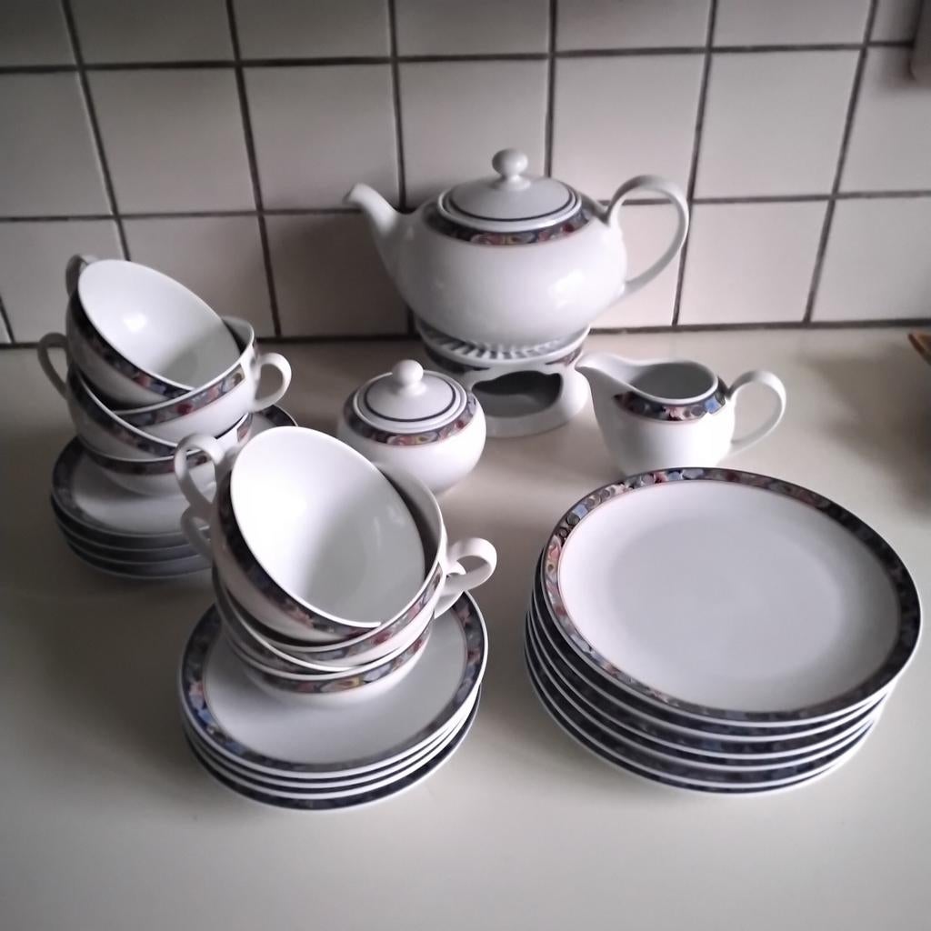 Kronester/schirnding paysley rand:theeservies + taartbordjes, Ophalen, Porselein, Overige stijlen, Kop(pen) en/of Schotel(s)