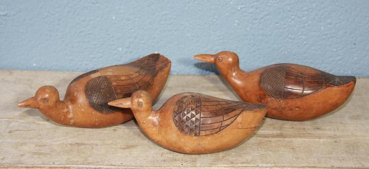 Antieke set houtsnijwerk eenden/rammelaars (3x), Antiek en Kunst, Kunst | Beelden en Houtsnijwerken, Ophalen