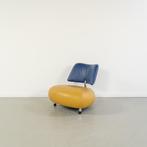 1x Leolux Pallone Fauteuil Okergeel/Blauw Leer - Chroom, 75 tot 100 cm, Ophalen of Verzenden, Zo goed als nieuw, Metaal