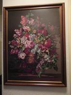 BORDURWERK Bloemen in vaas ingelijst 66x85 cm zie beschr., Huis en Inrichting, Woonaccessoires | Schilderijen, Tekeningen en Foto's