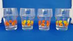 Set van 4 retro vintage limonade glazen fruitmotief. 7B5, Glas, Overige stijlen, Glas of Glazen, Gebruikt