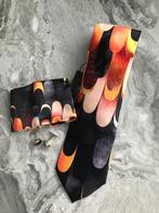 Stropdas Pochet Manchetknopen 100% zijde Oranje Zwart -NIEUW, Kleding | Heren, Stropdassen, Ophalen of Verzenden, Nieuw, Oranje