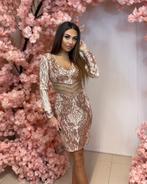 Glitter jurk met lange mouwen, Kleding | Dames, Jurken, Maat 38/40 (M), Beige, Ophalen of Verzenden, Boven de knie