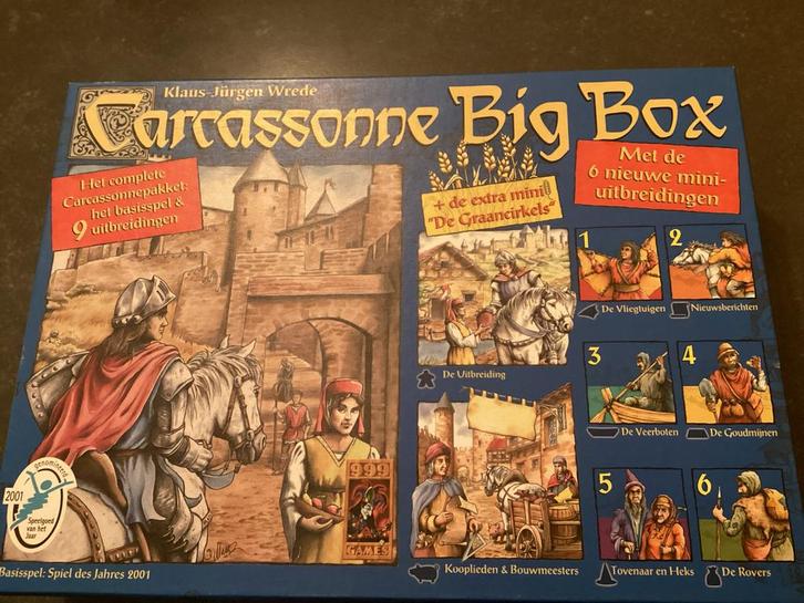 Carcassonne Big Box (mist meeples), Hobby en Vrije tijd, Gezelschapsspellen | Bordspellen, Gebruikt, Een of twee spelers, Ophalen of Verzenden