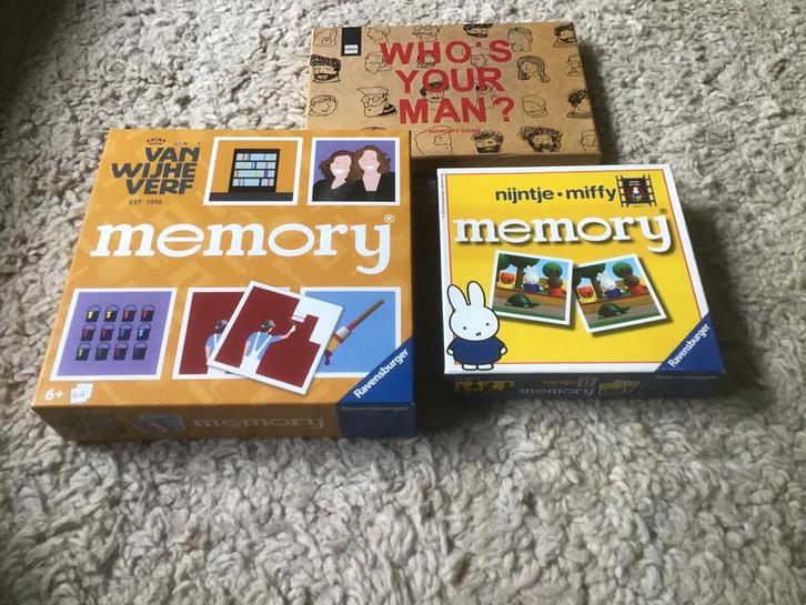 Nijnte: Memory, Who's Your Man? Opbrengst giro 555, Hobby en Vrije tijd, Gezelschapsspellen | Bordspellen, Nieuw, Een of twee spelers