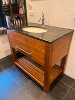Teak badkamermeubel met natuursteen. Villeroy & Boch wasbak, Ophalen, Gebruikt, 50 tot 100 cm, Minder dan 100 cm
