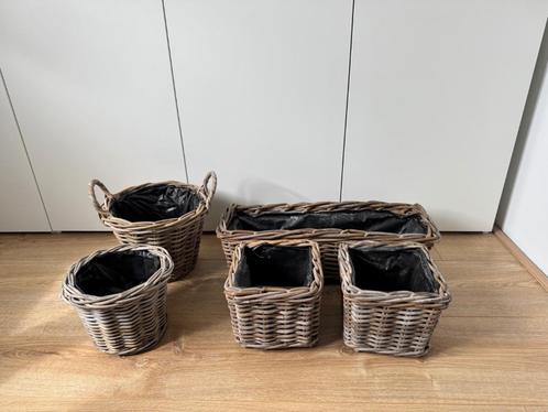 Rieten plantenmanden - 5 stuks, Tuin en Terras, Bloembakken en Plantenbakken, Zo goed als nieuw, Overige materialen, Binnen, Balkon
