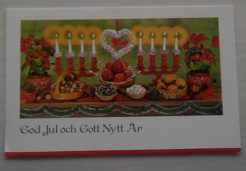 Oude Zweedse kerstkaart met tafel met lekkers., Verzamelen, Ansichtkaarten | Buitenland, Gelopen, Overig Europa, 1980 tot heden