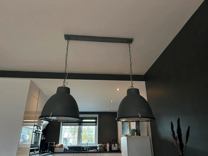 Industriële Hanglamp, Huis en Inrichting, Lampen | Hanglampen, Gebruikt, Minder dan 50 cm, Metaal, Ophalen