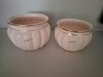 2 Beige S.Valentino plantenpotten met gouden rand, Rond, Binnen, Ophalen of Verzenden, Zo goed als nieuw