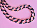 jwg Vintage 60s grote schakel ketting donkerblauw goud klr, Verzenden, Overige materialen, Ketting, Verguld