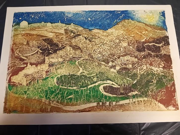 Prachtige aquarel van de Olijfberg van Abraham Yakin, Antiek en Kunst, Kunst | Schilderijen | Klassiek, Ophalen