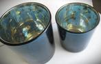 Theelichthouder Petrol Blauw~Palmblad~12 cm + 10 cm, Overige materialen, Blauw, Ophalen of Verzenden, Zo goed als nieuw