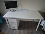 Witte Bureau met ladekast tekoop!, Ophalen, In hoogte verstelbaar, Zo goed als nieuw, Bureau