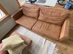Bankstel 3-zitsbank cognac leer inclusief poef/hocker, Huis en Inrichting, Banken | Bankstellen, Ophalen, Gebruikt, Rechte bank