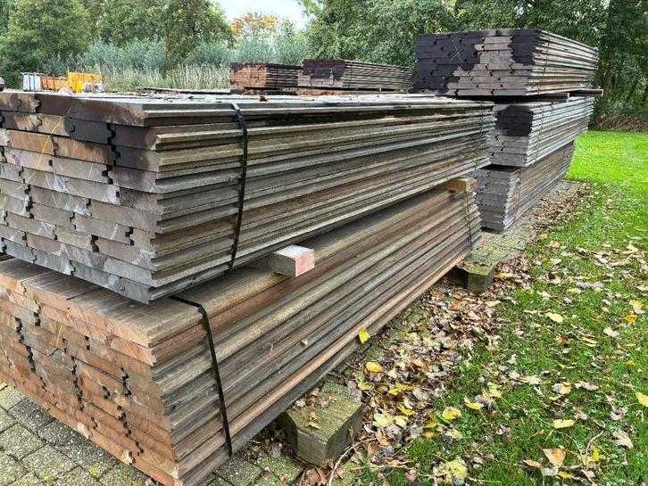 Gebruikte hardhouten Damwandplanken, gerecycled azobe, Doe-het-zelf en Verbouw, Hout en Planken, Gebruikt, Plank, Overige houtsoorten