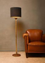 Vintage Gouden Vloerlamp met Zwarte Kap, Huis en Inrichting, Lampen | Vloerlampen, Ophalen, Gebruikt, 100 tot 150 cm, Metaal