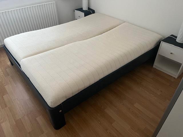 Twee persoonsbed, Huis en Inrichting, Slaapkamer | Bedden, Gebruikt, Tweepersoons, 160 cm, 200 cm, Hout, Blauw, Verstelbaar, Ophalen