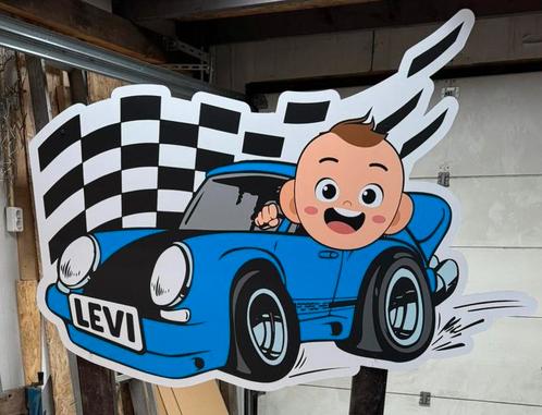 Geboortebord auto - te personaliseren met naam!, Kinderen en Baby's, Kraamcadeaus en Geboorteborden, Nieuw, Ophalen of Verzenden