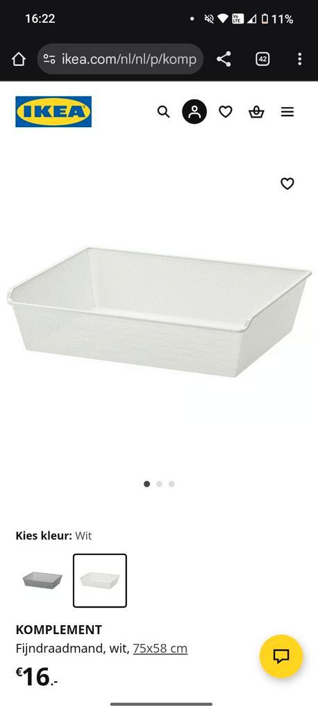 Ikea Komplement Mand - Wit 75x58cm, Huis en Inrichting, Kasten | Kledingkasten, Gebruikt, Minder dan 100 cm, 50 tot 100 cm, Minder dan 25 cm