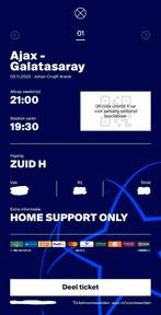 Ajax - Galatasaray 05/11 F-side, Tickets en Kaartjes, Losse kaart, Eén persoon, November, Europa of Champions League