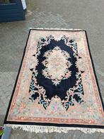 Vintage vloerkleed wol roze beige pers kleed eclectisch, .., 200 cm of meer, Zo goed als nieuw, Groen