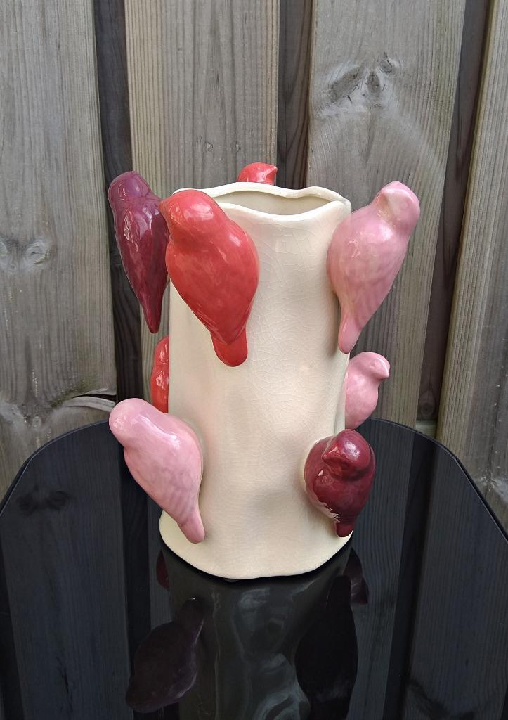 Aardewerk vaas birds - vogels, Huis en Inrichting, Woonaccessoires | Vazen, Nieuw, Wit, Minder dan 50 cm, Aardewerk of Porselein