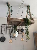 Unieke DIY Eettafellamp - Houten Kist & Touw, Ophalen, Zo goed als nieuw, Hout, Minder dan 50 cm