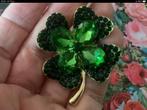Klaver 4 prachtige vintage broche edelstenen verguld, Sieraden, Tassen en Uiterlijk, Broches, 4 tot 7 cm, Verzenden, Nieuw, Met edelsteen