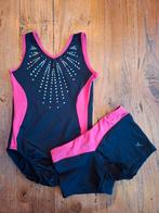 Turnpakje met broekje maat 122 roze zwart glitter, Zo goed als nieuw, Roze, Turnpak(je), Kindermaat 122 t/m 140