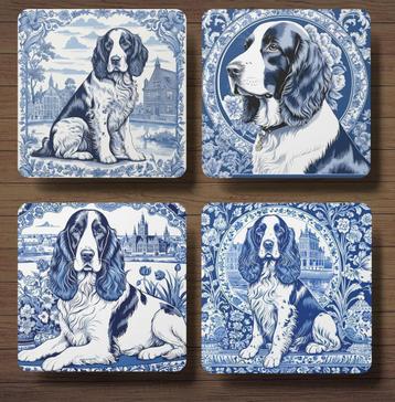 Welsh Springer Spaniel Delfts Blauw onderzetters met houder beschikbaar voor biedingen