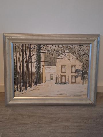 Winterlandschap met Huis - Schilderij beschikbaar voor biedingen