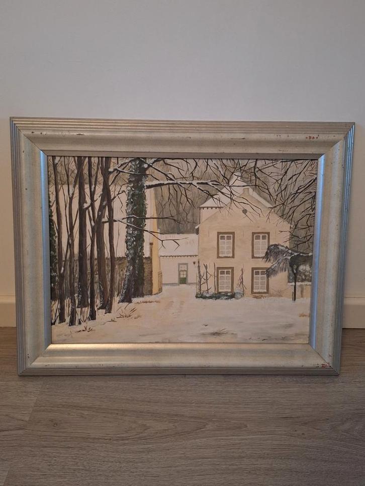 Winterlandschap met Huis - Schilderij, Antiek en Kunst, Kunst | Schilderijen | Klassiek, Ophalen of Verzenden