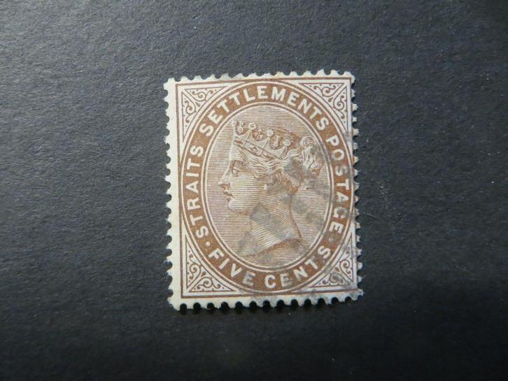 A03377: Straits Settlements QV 5 c CA, Postzegels en Munten, Postzegels | Azië, Ophalen of Verzenden