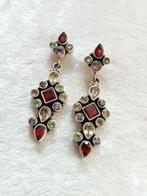 Mooie Lange Zilveren Oorstekers met Citrien - Granaat - Pe, Verzenden, Zilver, Oorbellen, Met edelsteen