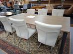 6 Nieuwe LEREN stoelen off-white met Rvs poot. SAMEN € 600,=, Ophalen, Wit, Nieuw, Metaal