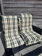 4 tuinstoelkussens met tafelkleed, Ophalen, Gebruikt
