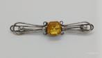 Vintage zilveren broche met citrien, Sieraden, Tassen en Uiterlijk, Broches, 4 tot 7 cm, Gebruikt, Geel, Ophalen of Verzenden