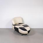 1x Leolux Kikko Chaise Longue Wit/Zwart Leer - Geblokt, Gebruikt, Eenpersoons, 150 tot 200 cm, 75 tot 100 cm