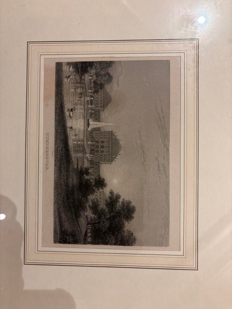 4 Ingelijste Schetsen München: Nymphenburg, Glyptotheke, etc, Antiek en Kunst, Ophalen of Verzenden