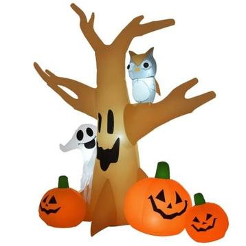 Halloween Opblaasboom met Geest, Uil en Pompoenen beschikbaar voor biedingen
