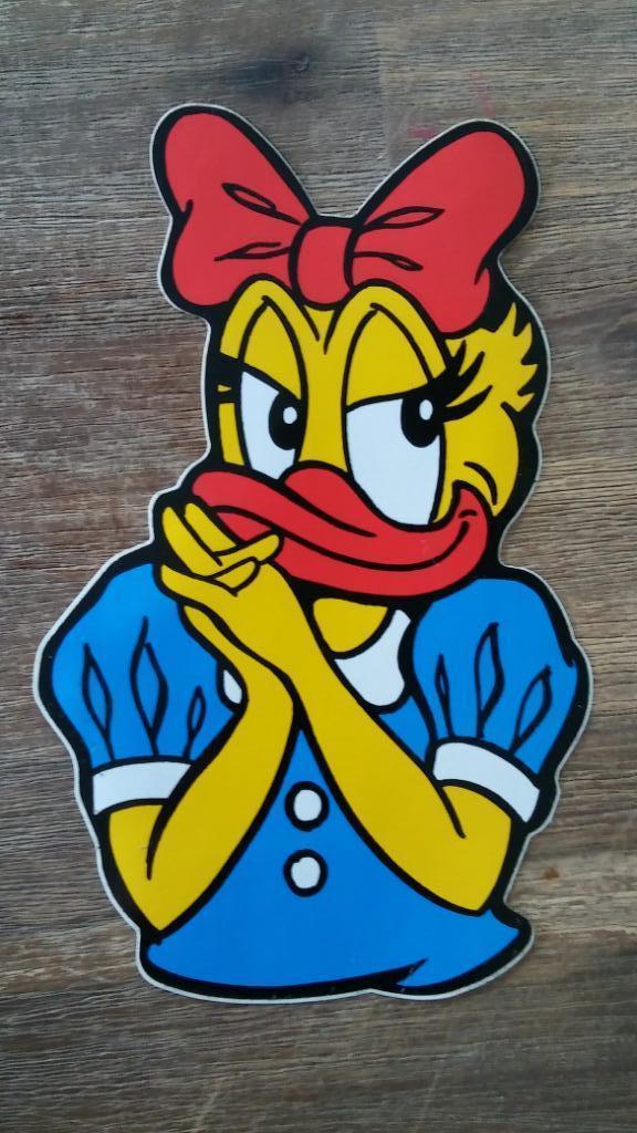 Katrien Duck Donald Disney tekenfilm vintage sticker groot, Verzamelen, Stickers, Zo goed als nieuw, Ophalen of Verzenden