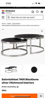 Richmond Salontafel Blackbone Zilver Set Rond, Huis en Inrichting, Ophalen, Eikenhout, 50 tot 100 cm, Zo goed als nieuw