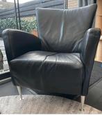Zwart leer fauteuil stoel, Ophalen, Zo goed als nieuw, 50 tot 75 cm, Leer
